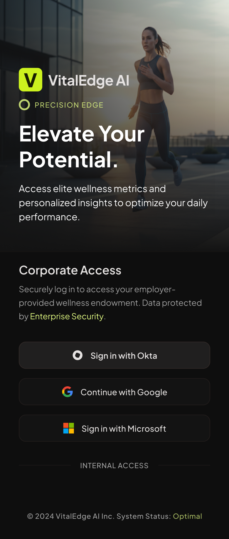 VitalEdge mobile login screen preview